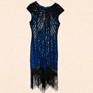 Joe Fresh Midnight Blue and Black Sequined Midi Dress
